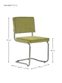Corduroy cantilever stoel Kink, Bekleding: corduroy (88% nylon, 12% , Frame: verchroomd metaal, Poten: kunststof, Corduroy groen, chroomkleurig, B 48 x D 48 cm