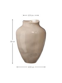 Handgefertigte Vase Latona von Isabelle Hartmann, Steingut, Taupe, glänzend, Ø 21 x H 30 cm