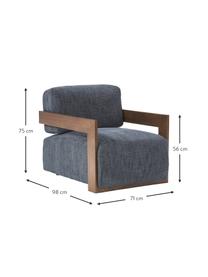 Loungesessel Cooper, Bezug: 97 % Polyester, 3 % Leine, Gestell: Massives Eschenholz, Schi, Beine: Eichenholz, Webstoff Dunkelblau, B 71 x T 98 cm