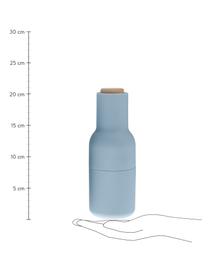 Salero y pimentero de diseño Bottle Grinder, 2 uds., Estructura: plástico, Grinder: cerámica, Azul, azul claro, madera de haya, Ø 8 x Al 21 cm