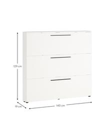 Schuhschrank Dallas mit Klappfächern, Griffe: Metall, pulverbeschichtet, Füße: Kunststoff, Weiß, B 140 x H 129 cm