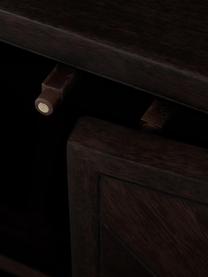 Visgraat dressoir Luca met deuren van massief hout, Frame: gecoat metaal, Mangohout, goudkleurig, B 160 x H 70 cm