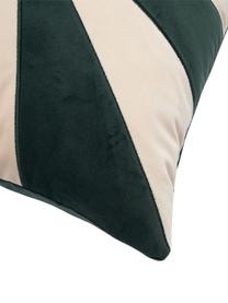 Poszewka na poduszkę z aksamitu Adea, 100% aksamit poliestrowy, Zielony, kremowobiały, S 45 x D 45 cm