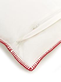 Kissenhülle Dashing through the snow mit winterlichem Motiv, 100 % Baumwolle, Cremeweiß, Dunkelrot, B 45 x L 45 cm