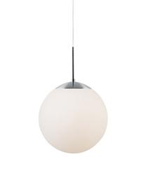 Kleine hanglamp Cafe van opaalglas, Lampenkap: wit, Decoratie: metaal, Baldakijn: kunststof, Wit, zilverkleurig, Ø 20  x H 33 cm