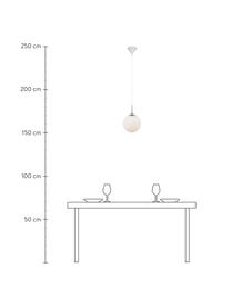 Kleine hanglamp Cafe van opaalglas, Lampenkap: wit, Decoratie: metaal, Baldakijn: kunststof, Wit, zilverkleurig, Ø 20  x H 33 cm
