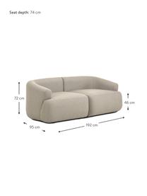 Modulares Sofa Sofia (2-Sitzer) in Grau, Bezug: 100% Polypropylen Der hoc, Gestell: Massives Kiefernholz, Spa, Füße: Kunststoff, Webstoff Grau, B 192 x T 95 cm