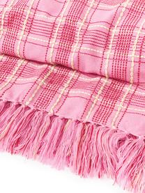 Colcha a cuadros con flecos Orla, Acrílico, Rosa, An 130 x L 170 cm