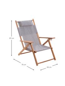 Tumbona plegable Tommy, Asiento: 50% poliéster, 50% algodó, Estructura: madera de teca, Madera de teca, azul marino, blanco, An 66 x Al 87 cm