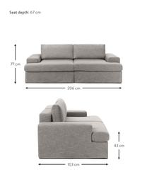 Divano componibile 3 posti Russell, Rivestimento: 100% cotone Con 50.000 ci, Struttura: legno di pino massiccio c, Piedini: materiale sintetico, Tessuto grigio, Larg. 206 x Alt. 77 cm