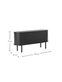 Sideboard Calary mit geriffelter Front, Korpus: Mitteldichte Holzfaserpla, Beine: Massives Eichenholz, FSC-, Schwarz, B 160 x H 75 cm