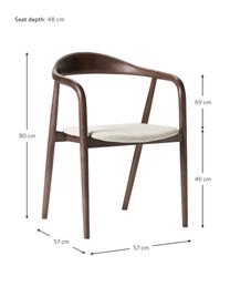 Holz-Armlehnstuhl Angelina mit Sitzpolster, Bezug: Polyester Der hochwertige, Gestell: Eschenholz, FSC-zertifizi, Webstoff Cremeweiß, dunkles Eschenholz, B 57 x H 80 cm