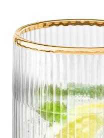 Bicchiere acqua fatto a mano con rilievo scanalato e bordo dorato Minna 4 pz, Vetro soffiato, Trasparente con bordo dorato, Ø 8 x Alt. 14 cm
