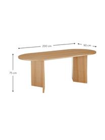 Dřevěný oválný jídelní stůl Toni, 200 x 90 cm, Lakovaná MDF deska (dřevovláknitá deska střední hustoty) s dubovou dýhou, Jasanové dřevo, Š 200 cm, H 90 cm