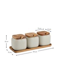 Aufbewahrungsdosen-Set Essentials aus Porzellan und Akazienholz, 7-tlg., Sandfarben, Akazienholz, Set mit verschiedenen Größen