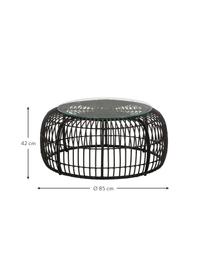 Runder Couchtisch Costa mit Glasplatte, Tischplatte: Glas, Gestell: Polyethylen-Geflecht, Schwarz, Ø 85 cm