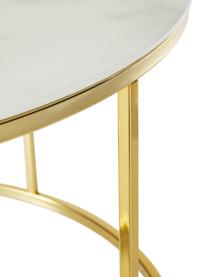 Couchtisch Antigua mit marmorierter Glasplatte, Tischplatte: Glas, matt bedruckt, Gestell: Stahl, vermessingt, Weiß-grau marmoriert, Goldfarben, Ø 78 x H 45 cm