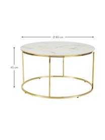 Runder Couchtisch Antigua mit Glasplatte in Marmor-Optik, Tischplatte: Glas, matt bedruckt, Gestell: Metall, vermessingt, Marmor-Optik Weiss, Goldfarben, Ø 80 cm