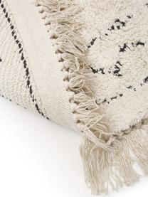 Alfombra redonda artesanal de algodón con flecos Flonn, estilo boho, 100% algodón, Beige, negro, Ø 150 cm (Tamaño M)