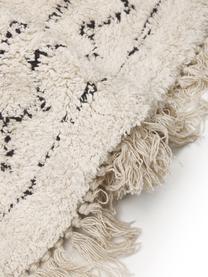 Alfombra redonda artesanal de algodón con flecos Flonn, 100% algodón, Beige, negro, Ø 120 cm (Tamaño S)