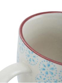 Tasses peintes à la main Patrizia, 3 élém., Grès cérame, Blanc crème, vert, rouge, bleu, Ø 10 x haut. 8 cm, 300 ml