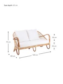 Canapé lounge en rotin Rochester, Brun clair, blanc, larg. 140 x prof. 80 cm
