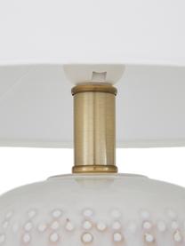 Große Keramik-Tischlampe Iva, Lampenschirm: Textil, Lampenfuß: Keramik, Weiß, Messingfarben, Ø 33 x H 53 cm