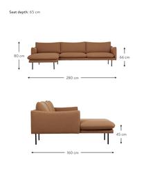 Ecksofa Moby mit Metall-Füßen, Bezug: Polyester Der hochwertige, Gestell: Massives Kiefernholz, FSC, Füße: Metall, pulverbeschichtet, Webstoff Nougat, B 280 x T 160 cm, Eckteil links