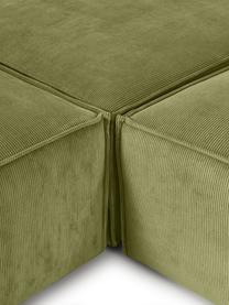 Sofá rinconera modular de pana Lennon, Tapizado: pana (92% poliéster, 8% p, Estructura: madera de pino maciza, ma, Patas: plástico, Pana verde, An 418 x Al 68 cm, chaise longue izquierda