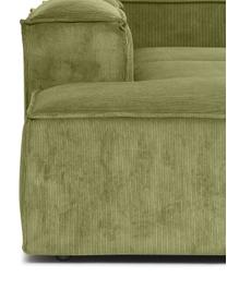 Sofa modułowa ze sztruksu Lennon, Tapicerka: sztruks (92% poliester, 8, Stelaż: lite drewno, sklejka, Nogi: tworzywo sztuczne, Zielony sztruks, S 418 x W 68 cm, lewostronna