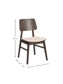 Holzstühle Nagano mit gepolsterter Sitzfläche, 2 Stück, Bezug: 100 % Polypropylen Der ho, Dunkelbraun, Beige, B 50 x T 51 cm
