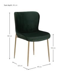 Krzesło tapicerowane z aksamitu Tess, Tapicerka: aksamit (poliester) Dzięk, Nogi: metal malowany proszkowo, Zielony aksamit, złoty, S 49 x W 84 cm