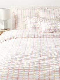 Funda nórdica de sirsaca a cuadros Leonita, Blanco, naranja, Cama 90 cm (155 x 220 cm)