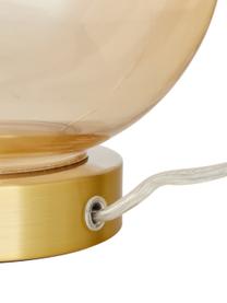 Tafellamp Natty met glazen onderstel, Lampenkap: textiel, Lampvoet: glas, Voetstuk: geborsteld messing, Wit, amberkleurig, transparant, Ø 31 x H 48 cm