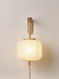 Lampada da parete di design in carta di riso Misaki, Paralume: carta di riso, Decorazione: legno, Baldacchino: metallo verniciato a polv, Bianco, legno chiaro, Ø 30 x Alt. 60 cm