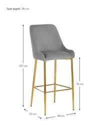 Fluwelen barstoel Ava in grijs, Bekleding: fluweel (100% polyester), Fluweel grijs, B 48 cm x H 107 cm