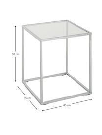 Bijzettafel Maya met glazen tafelblad, Tafelblad: veiligheidsglas, Frame: verchroomd metaal, Transparant, chroomkleurig, B 45 x H 50 cm