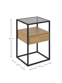 Skleněný noční stolek se zásuvkou Randolf, Černá, dřevo, Š 40 cm, V 60 cm