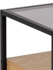 Stolik nocny ze szkła Randolf, Stelaż: metal malowany proszkowo, Blat: szkło, Czarny, drewno naturalne, S 40 x W 60 cm