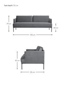 Samt-Sofa Fluente (3-Sitzer) mit Metall-Füßen, Bezug: Samt (Hochwertiger Polyes, Gestell: Massives Kiefernholz, FSC, Füße: Metall, pulverbeschichtet, Samt Dunkelgrau, B 196 x T 85 cm