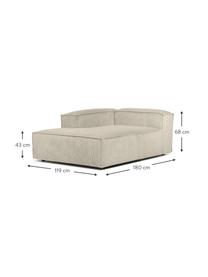 Méridienne modulable en velours côtelé Lennon, Velours côtelé beige, larg. 119 x prof. 180 cm, dossier à droite