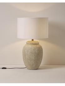 Lampada da tavolo grande con base in ceramica Bodhi, Paralume: lino, Struttura: metallo rivestito, Bianco, grigio, Ø 43 x Alt. 71 cm