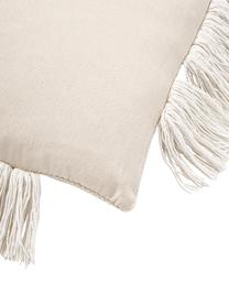 Funda de cojín con tejido capitoné y flecos Inga, 100% algodón ecológico, Beige, An 45 x L 45 cm