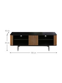 Design-TV-Konsole Linea mit Eichenholzfurnier, Korpus: Mitteldichte Holzfaserpla, Füße: Metall, lackiert, Schwarz, Eichenholz, B 130 x H 43 cm
