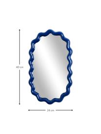 Ovaler Wandspiegel Zigzag mit dunkelblauem Rahmen, Rahmen: Polyresin, Spiegelfläche: Spiegelglas, Dunkelblau, B 24 x H 40 cm