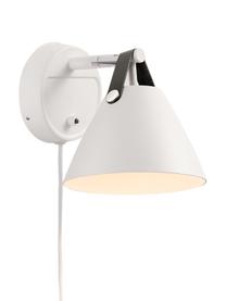 Wandlamp Strap met verwisselbare leren band en stekker, Lampenkap: gepoedercoat metaal, Decoratie: runderleer, Frame: chroom, Wit, zand of zwart, D 21 x H 17 cm