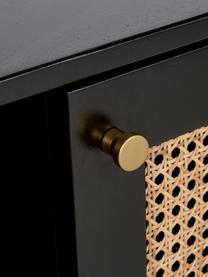 TV-Lowboard Vienna mit Wiener Geflecht, Korpus: Massives Mangoholz, lacki, Füße: Metall, pulverbeschichtet, Mangoholz, Schwarz, B 160 x H 50 cm