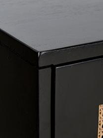 Tv-meubel Vienna met Weens vlechtwerk in zwart, Frame: massief gelakt mangohout, Poten: gepoedercoat metaal, Zwart, beige, B 160 cm x H 50 cm