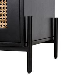 Tv-meubel Vienna met Weens vlechtwerk in zwart, Frame: massief gelakt mangohout, Poten: gepoedercoat metaal, Zwart, beige, B 160 cm x H 50 cm