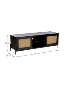 TV-Lowboard Vienna mit Wiener Geflecht, Korpus: Massives Mangoholz, lacki, Füße: Metall, pulverbeschichtet, Mangoholz, Schwarz, B 160 x H 50 cm